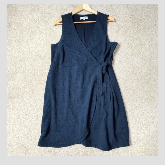 Madewell Texture + Thread Dress Navy Blue Faux Wrap Side Tie Sleeveless V-Neck… - Picture 6 of 15